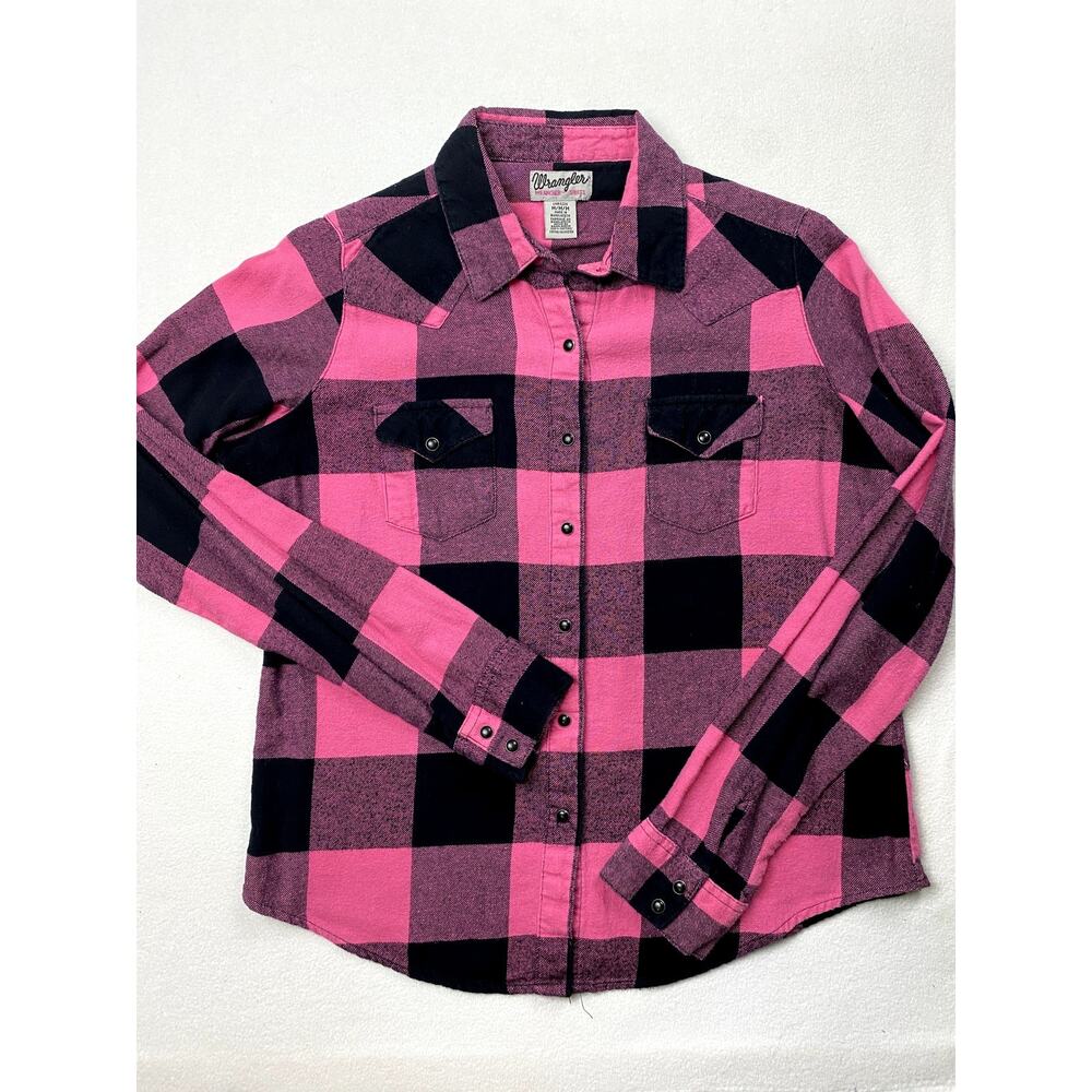 Vintage Wrangler Pink Black 100% Cotton Top Womens Medium Western Cowgirl